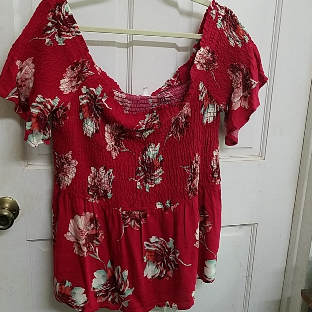 Off the shoulder red top